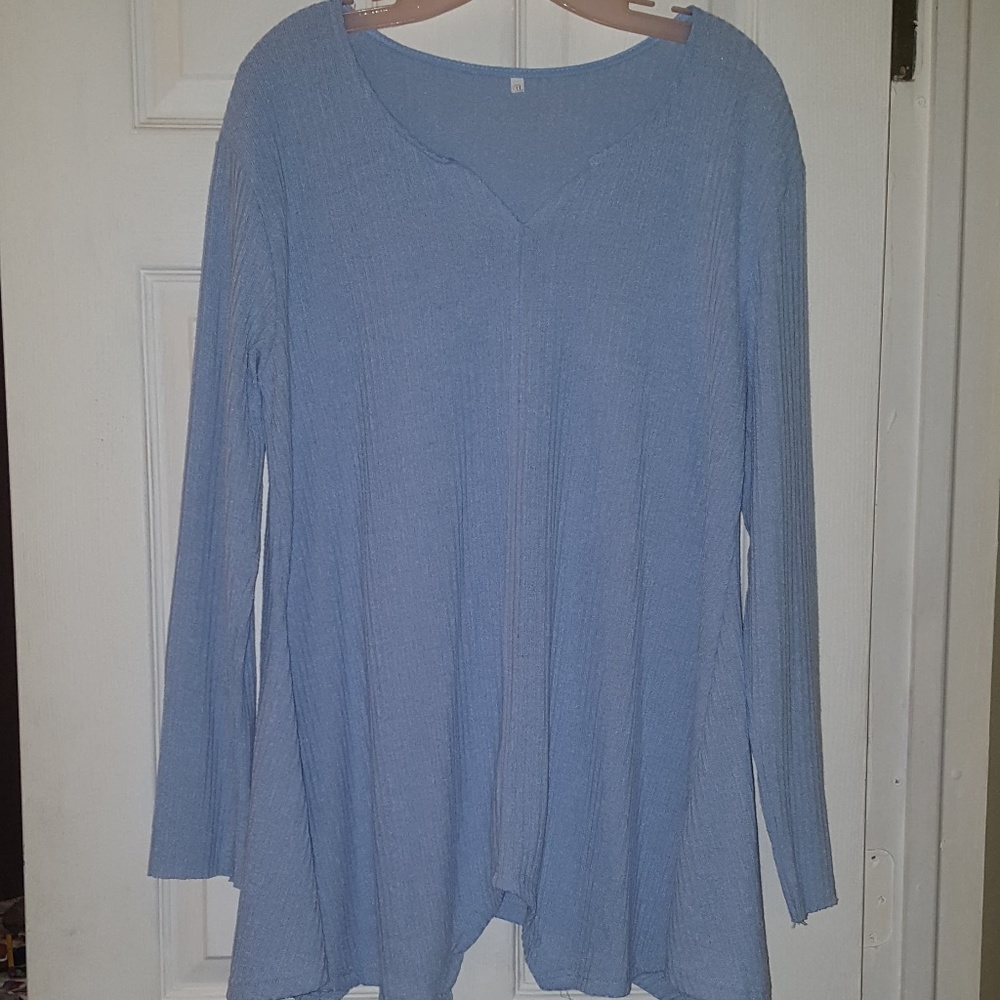 Poweder Blue ribbed long sleeve blouse (XXL)